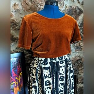 Vintage Y2K Velvet Velour Top by Gemilli Gold Burnt Orange